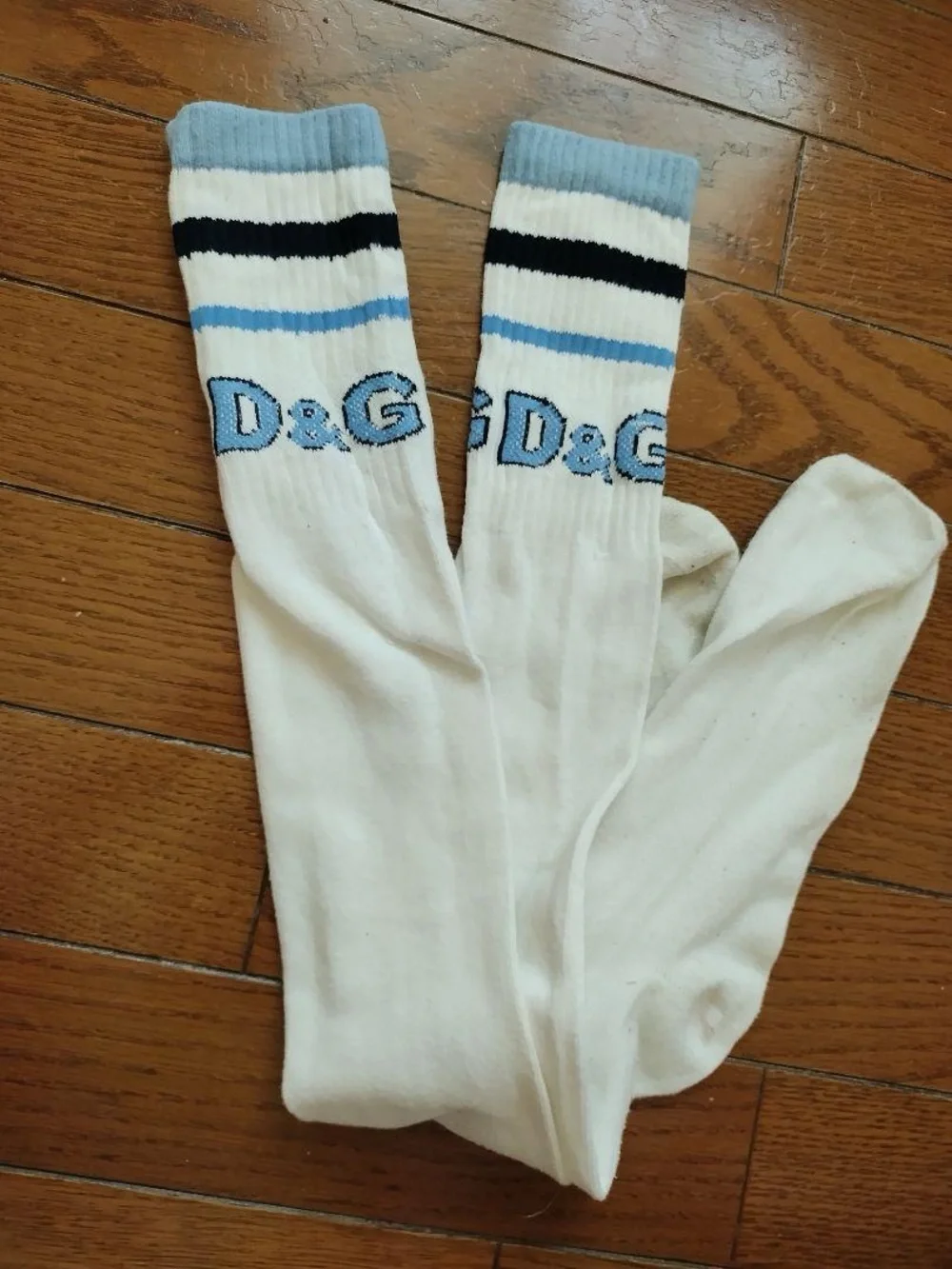 Dolce & Gabbana D&G blue and white thigh high socks